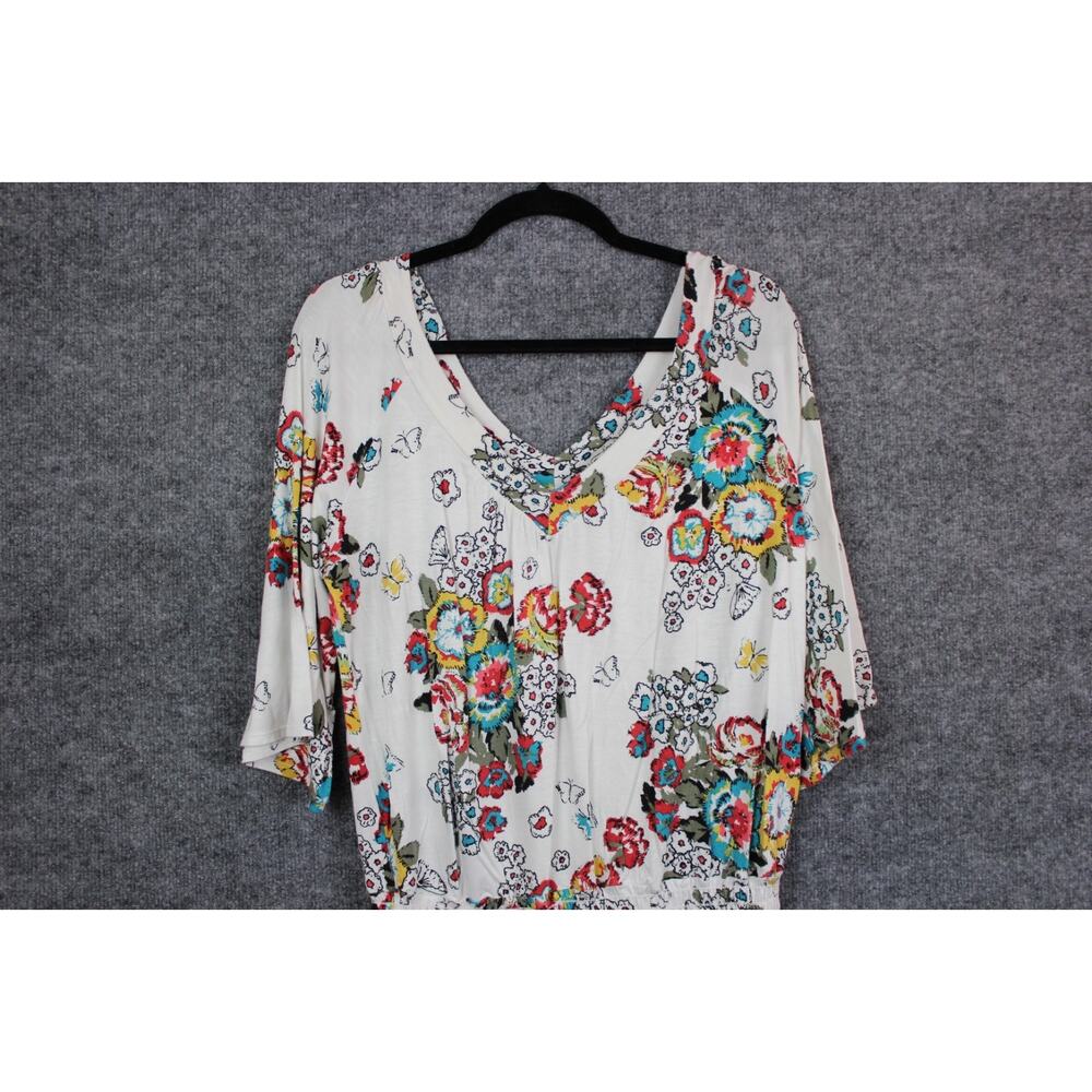 American Rag Cie blouse Size M White W Floral Print Synched Waist - Picture 2 of 9